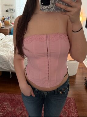 Garage Lace-Trim Strapless Corset Top